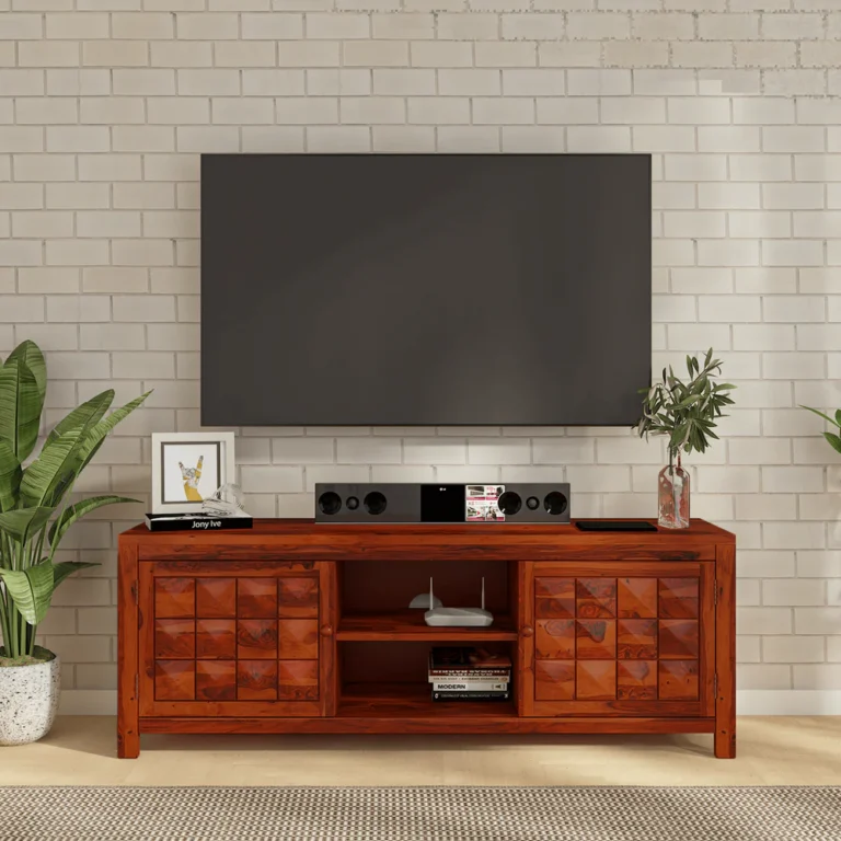 Pluto Sheesham Wood TV Unit In Reddish Rosewood