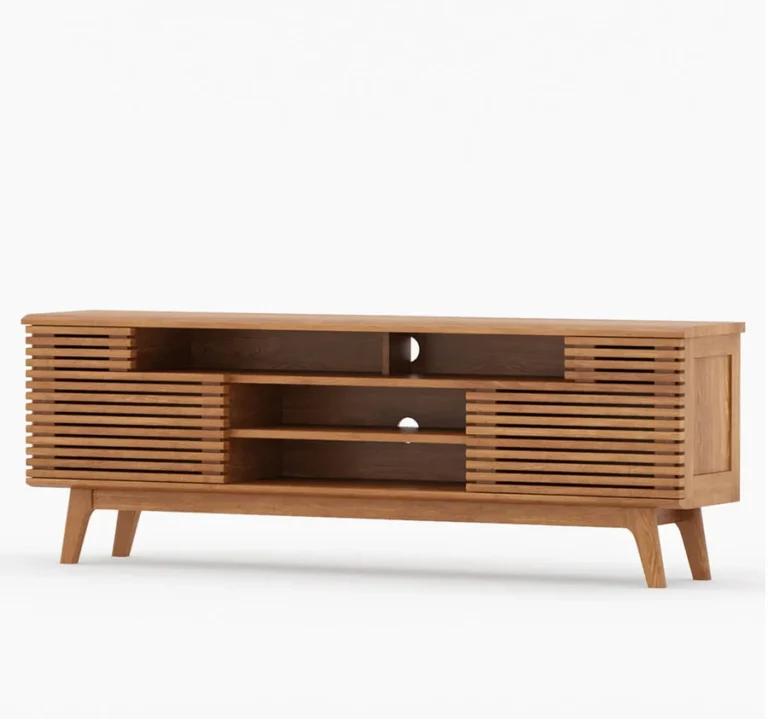 AARON MID-CENTURY MODERN SOLID TEAK WOOD TV MEDIA CABINET