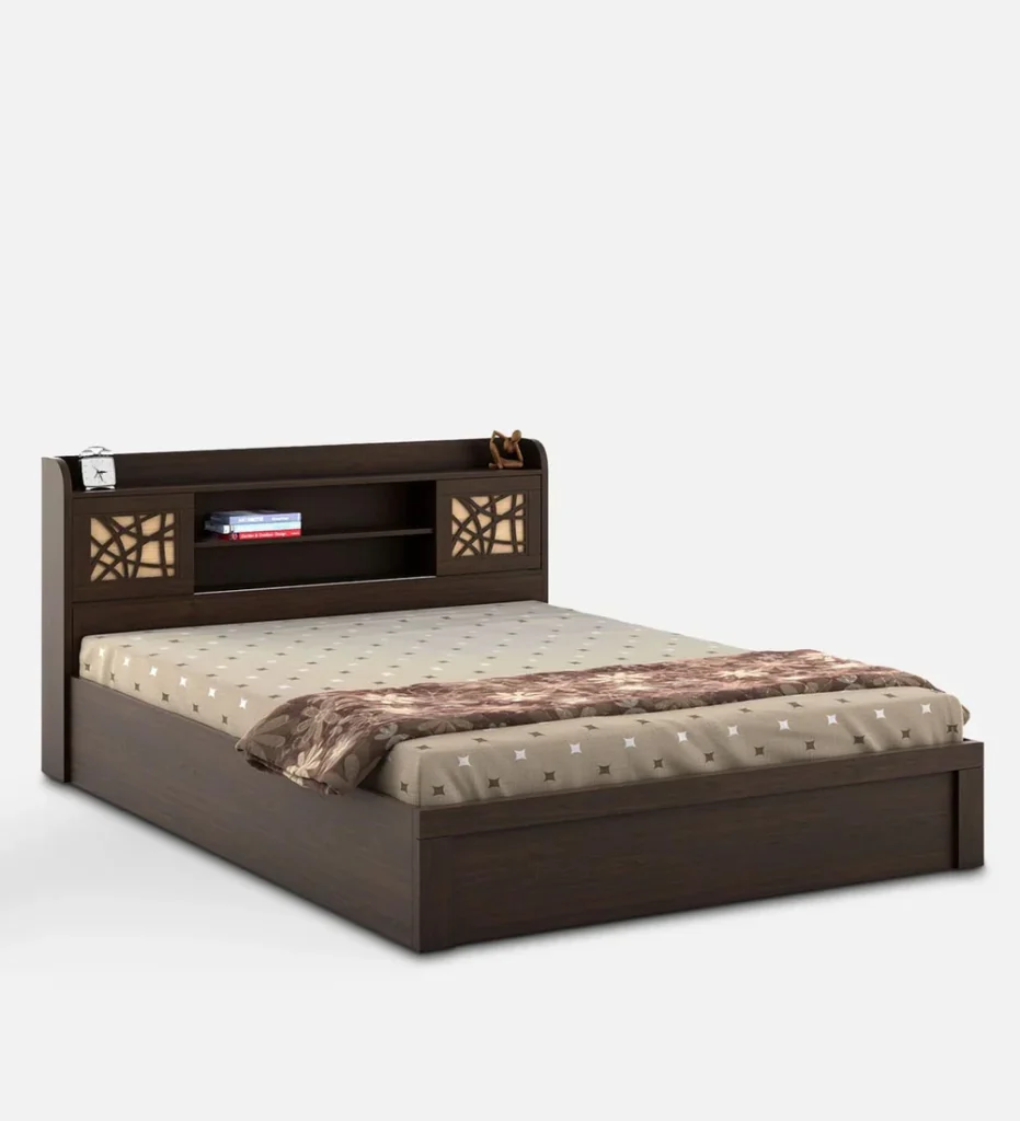 Mayflower King Size Bed in Vermount Woodpore Finish with Hydraulic Storage